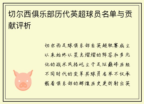切尔西俱乐部历代英超球员名单与贡献评析